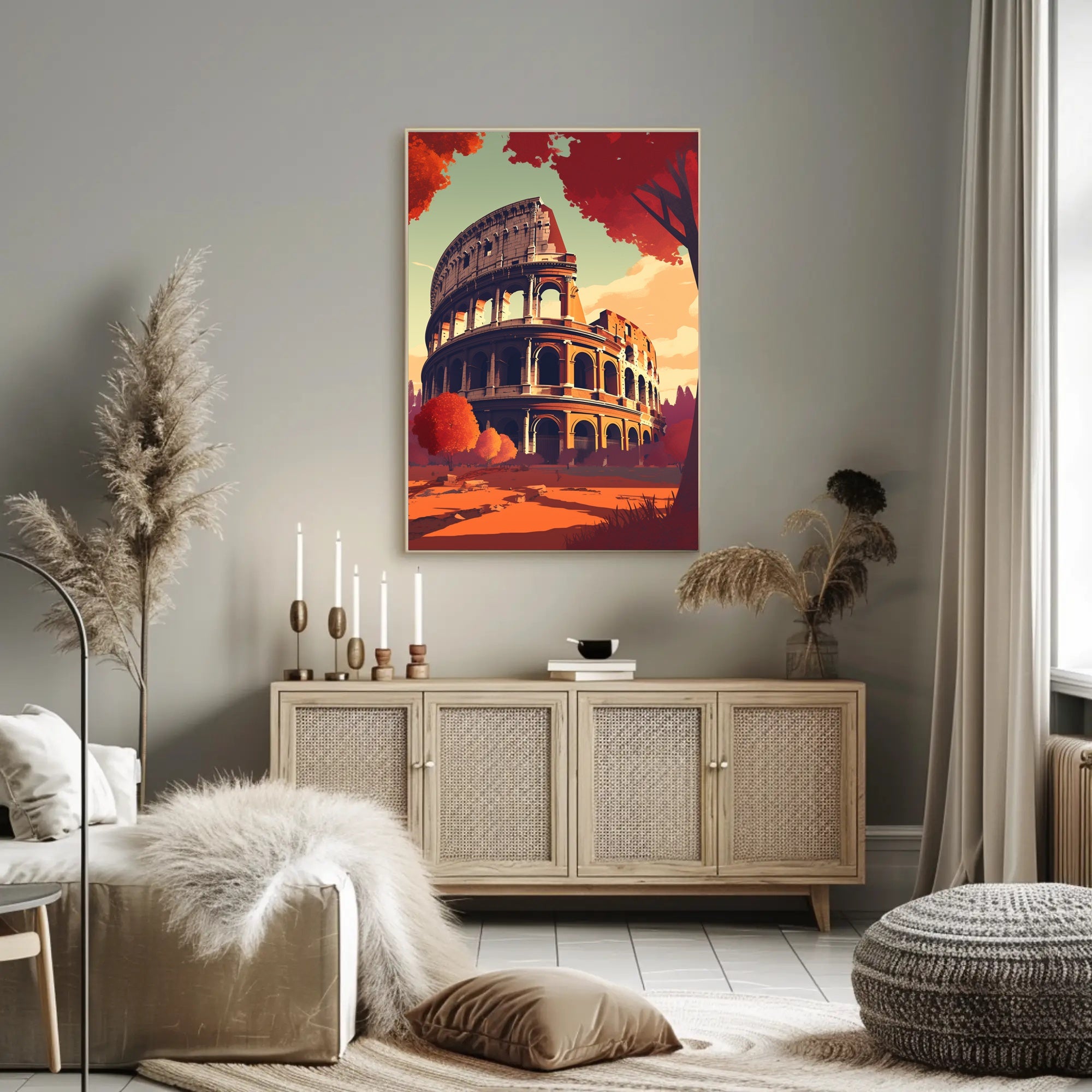 Colosseum Italy in Vibrant Autumn Travel Poster PosterGoat