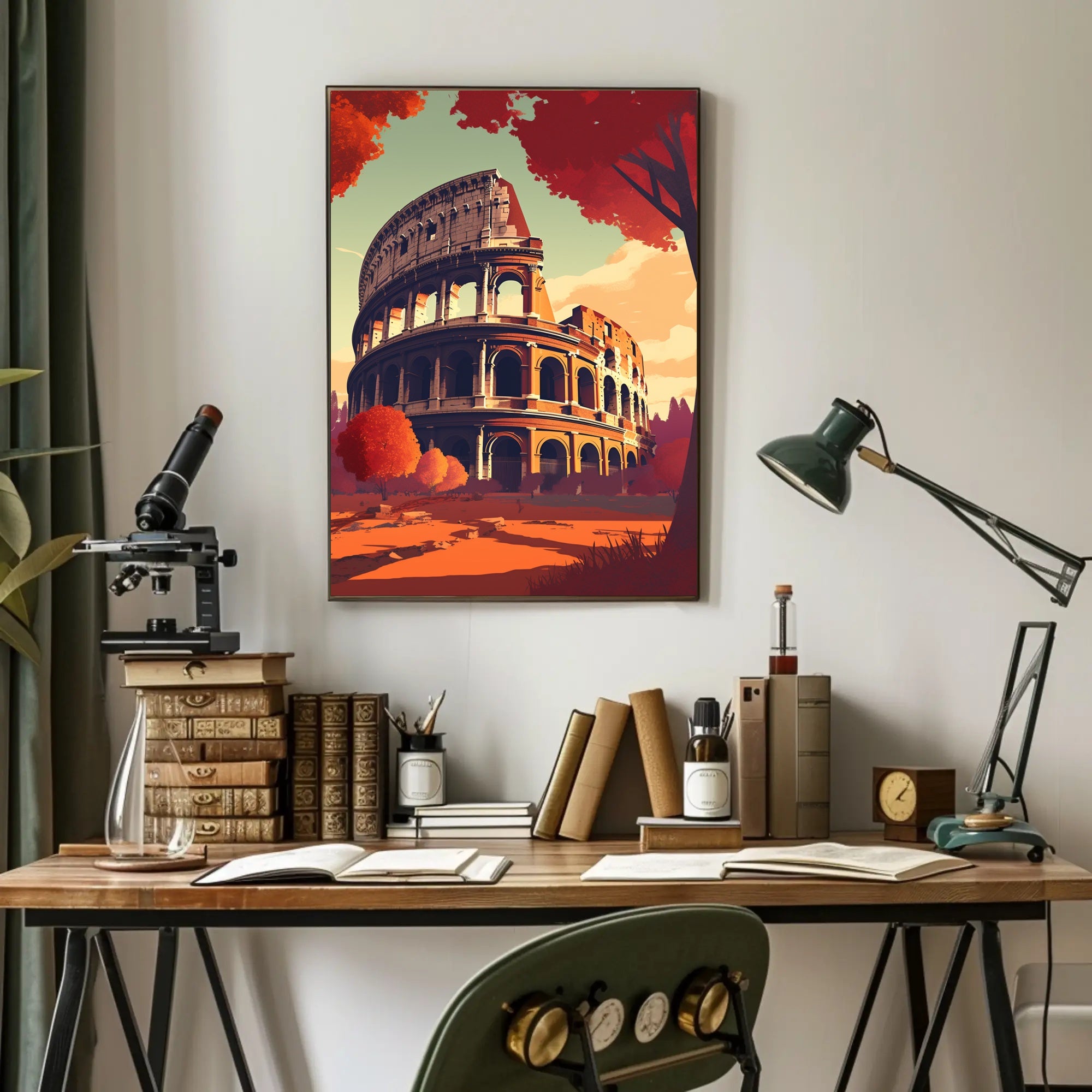 Colosseum Italy in Vibrant Autumn Travel Poster PosterGoat