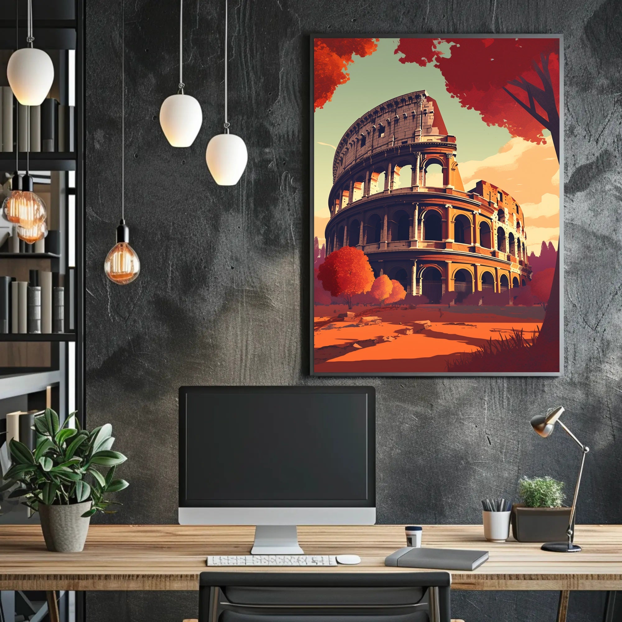 Colosseum Italy in Vibrant Autumn Travel Poster PosterGoat