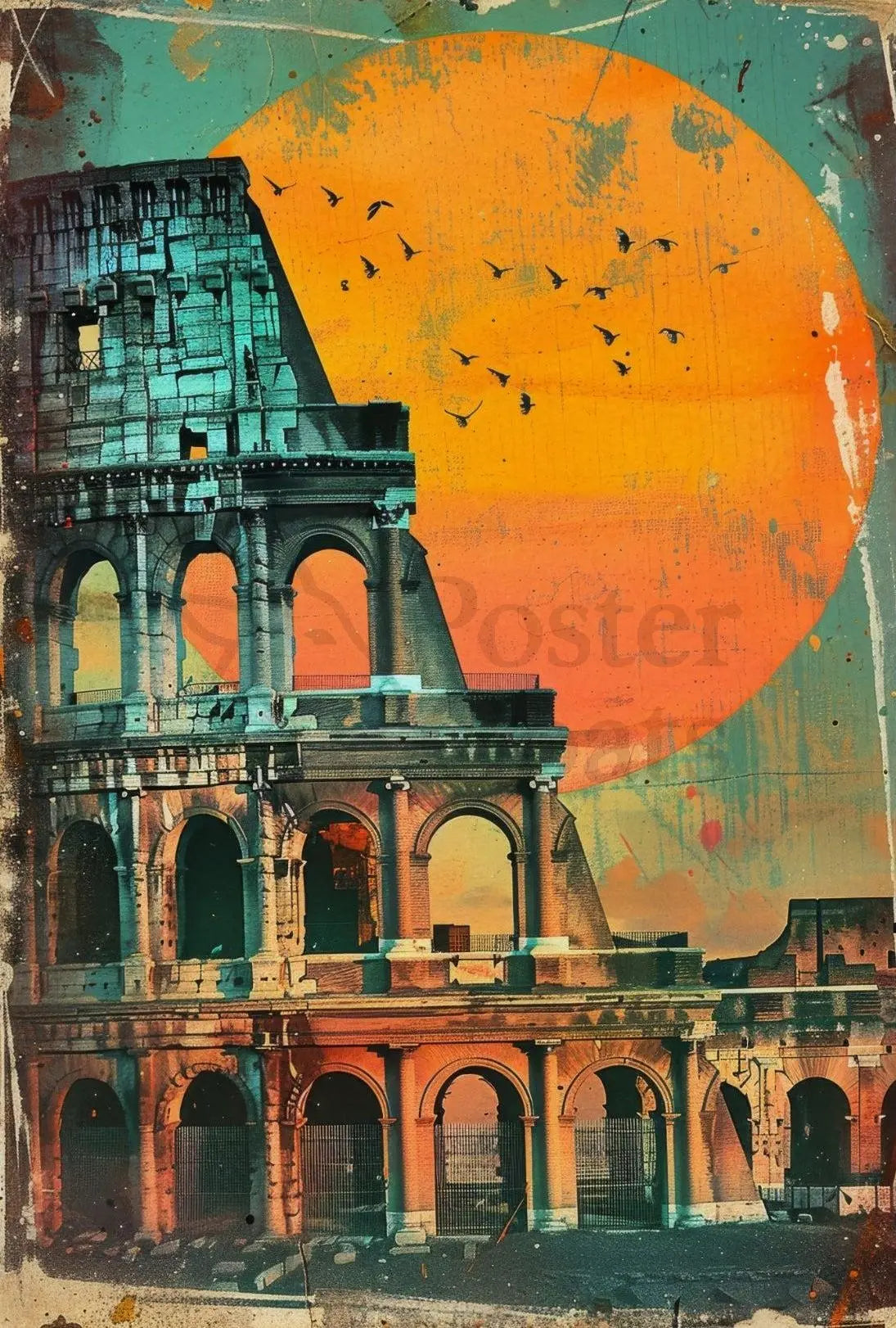 Colosseum Sunset Retro Art Travel Poster PosterGoat