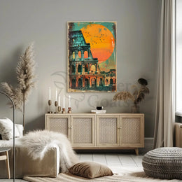 Colosseum Sunset Retro Art Travel Poster PosterGoat