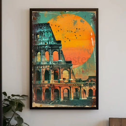 Colosseum Sunset Retro Art Travel Poster PosterGoat