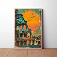 Colosseum Sunset Retro Art Travel Poster PosterGoat