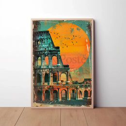 Colosseum Sunset Retro Art Travel Poster PosterGoat
