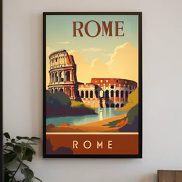 Colosseum Vintage Travel Poster: Rome's Iconic Landmark Illustration PosterGoat