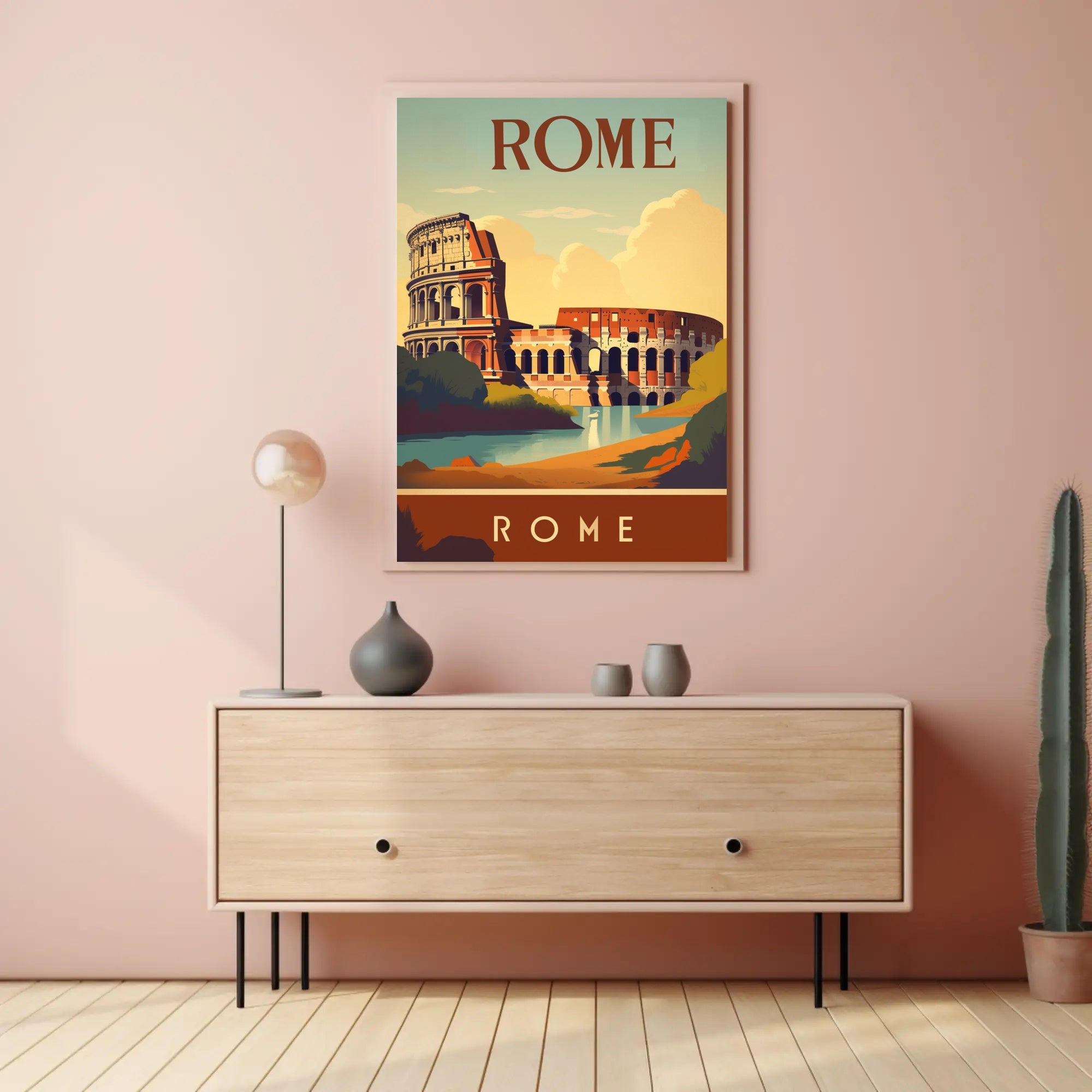 Colosseum Vintage Travel Poster: Rome's Iconic Landmark Illustration PosterGoat