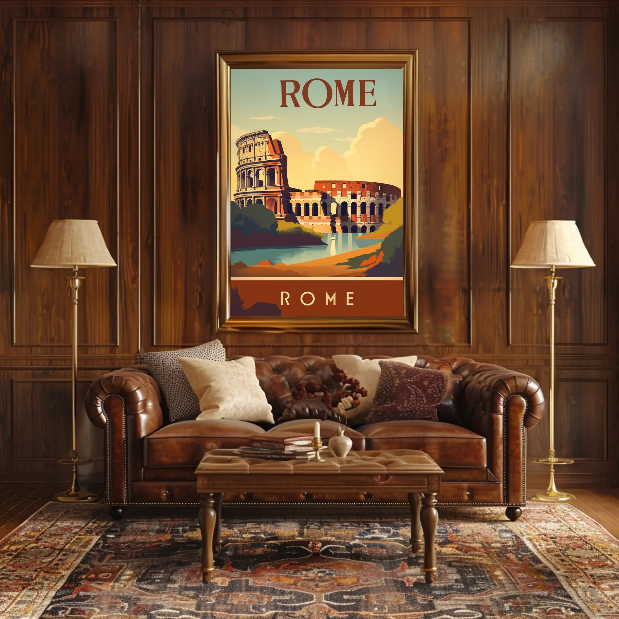Colosseum Vintage Travel Poster: Rome's Iconic Landmark Illustration PosterGoat