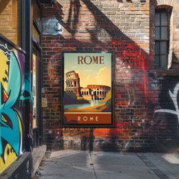 Colosseum Vintage Travel Poster: Rome's Iconic Landmark Illustration PosterGoat