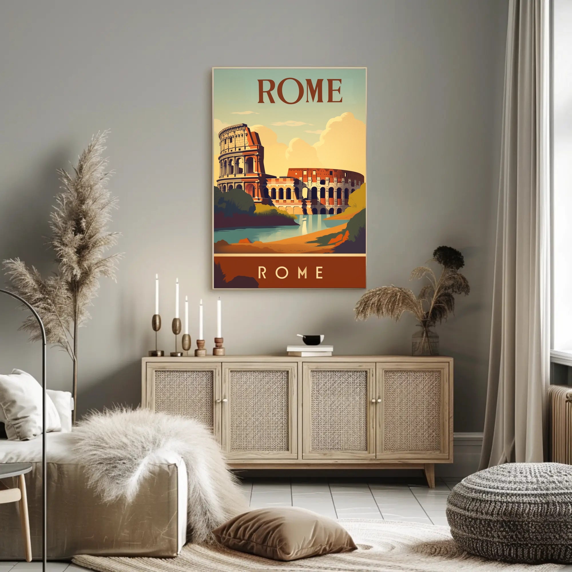 Colosseum Vintage Travel Poster: Rome's Iconic Landmark Illustration PosterGoat