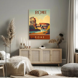 Colosseum Vintage Travel Poster: Rome's Iconic Landmark Illustration PosterGoat