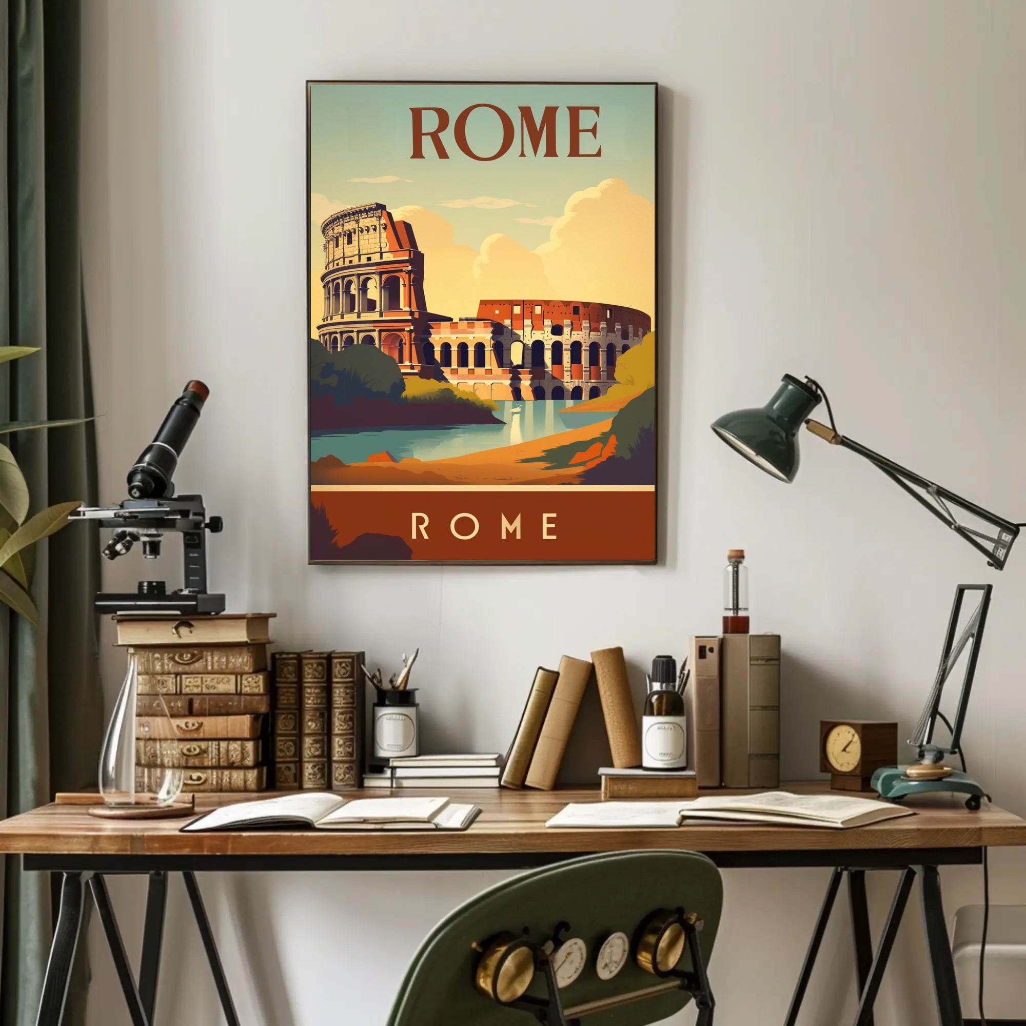 Colosseum Vintage Travel Poster: Rome's Iconic Landmark Illustration PosterGoat