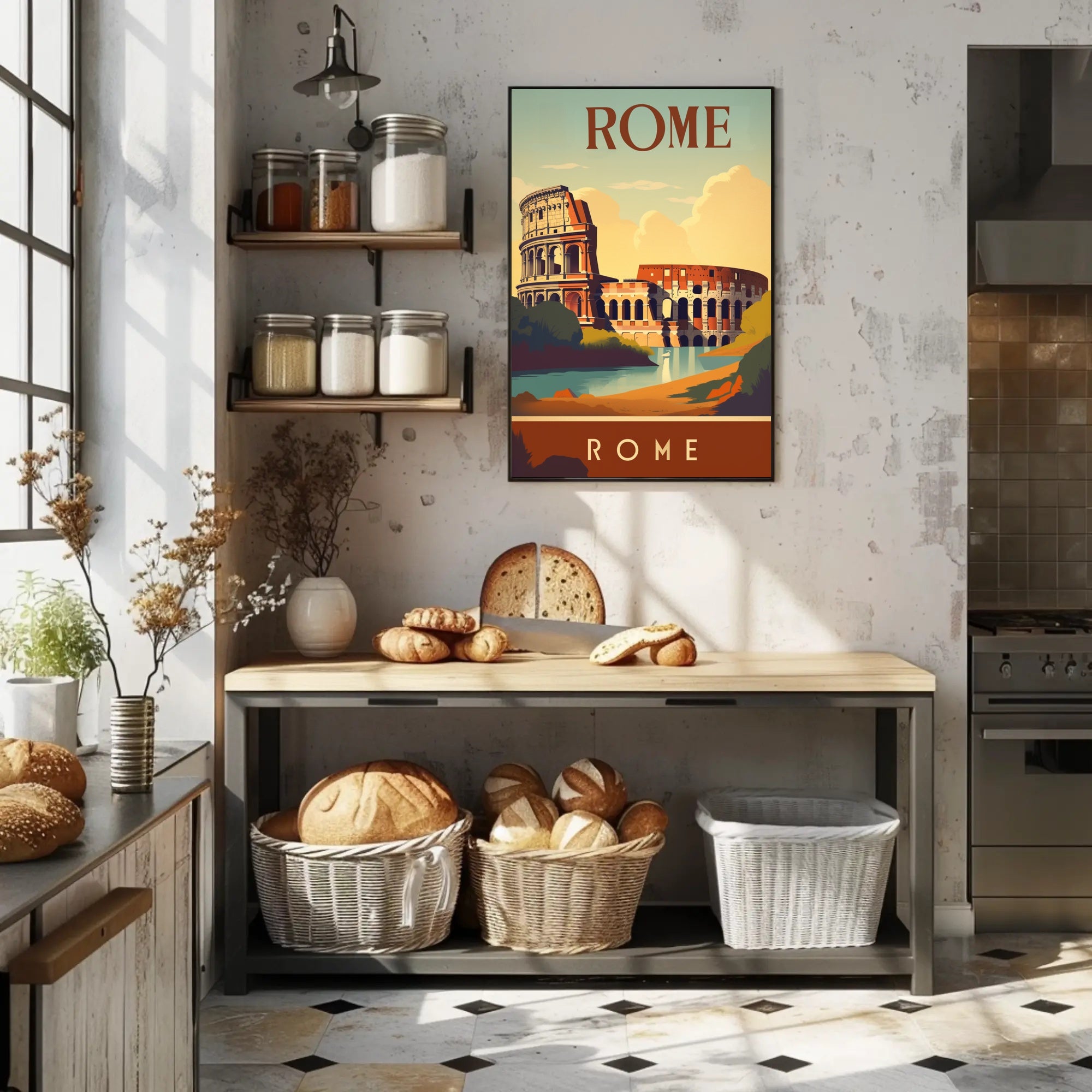Colosseum Vintage Travel Poster: Rome's Iconic Landmark Illustration PosterGoat