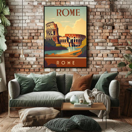 Colosseum Vintage Travel Poster: Rome's Iconic Landmark Illustration PosterGoat