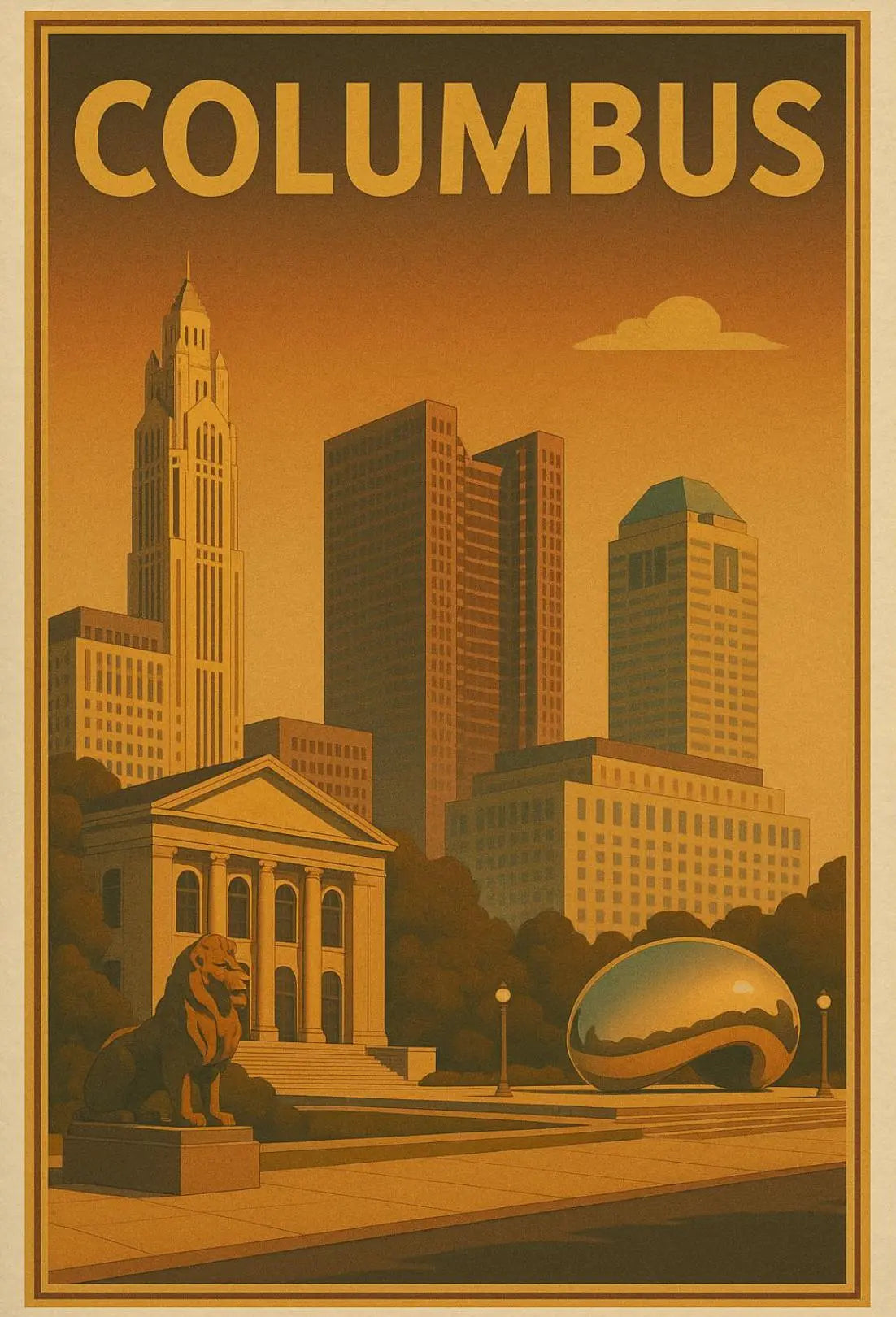 Columbus Cityscape Vintage Travel Poster PosterGoat