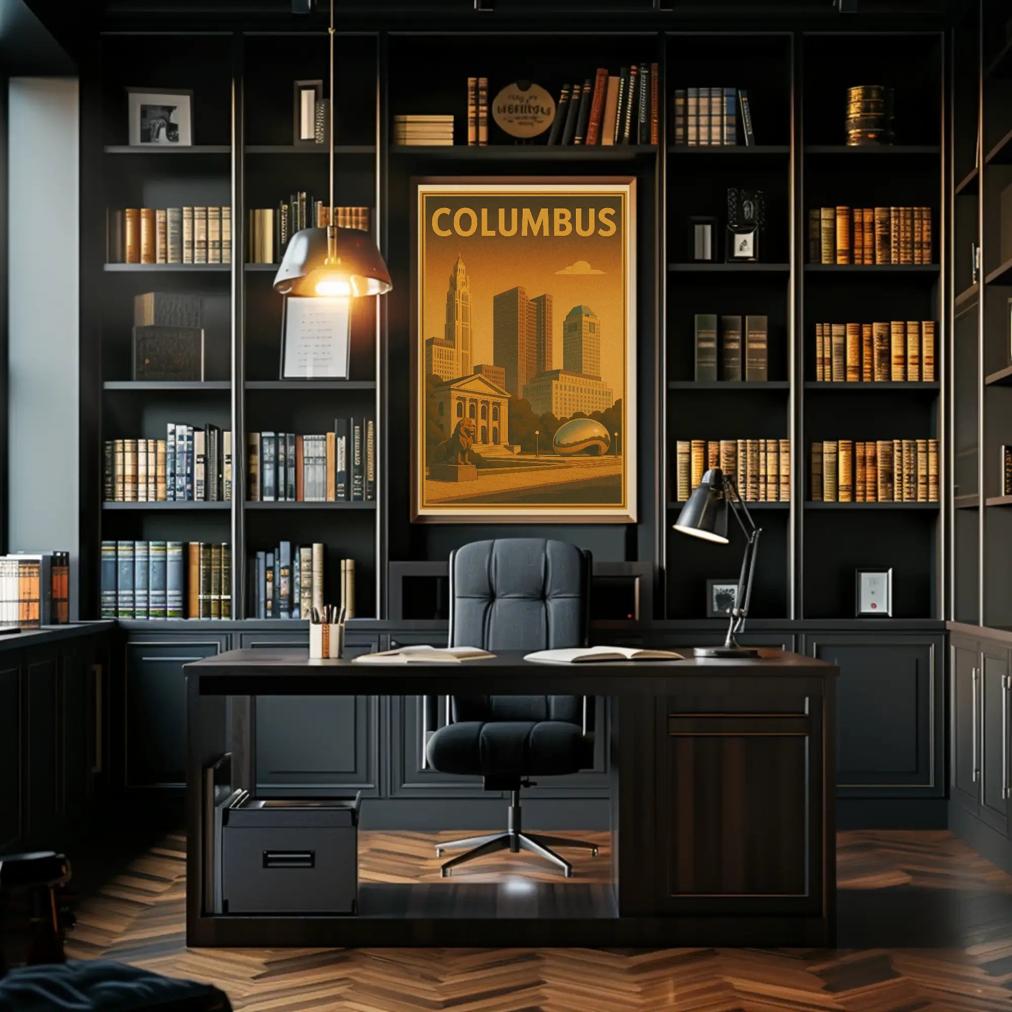 Columbus Cityscape Vintage Travel Poster PosterGoat