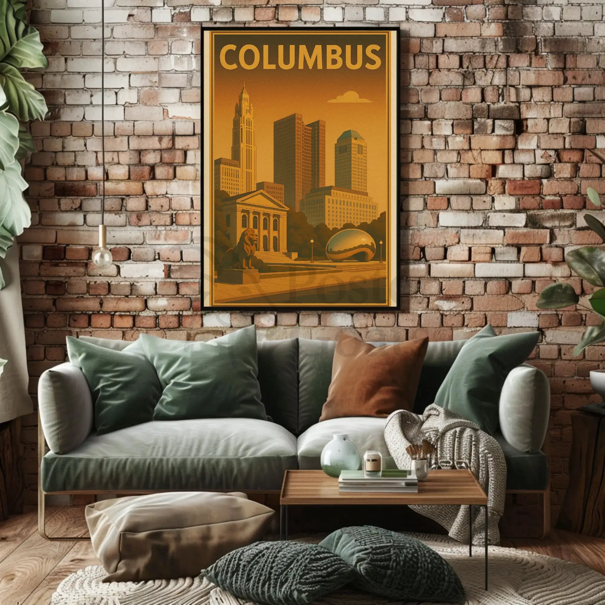 Columbus Cityscape Vintage Travel Poster PosterGoat