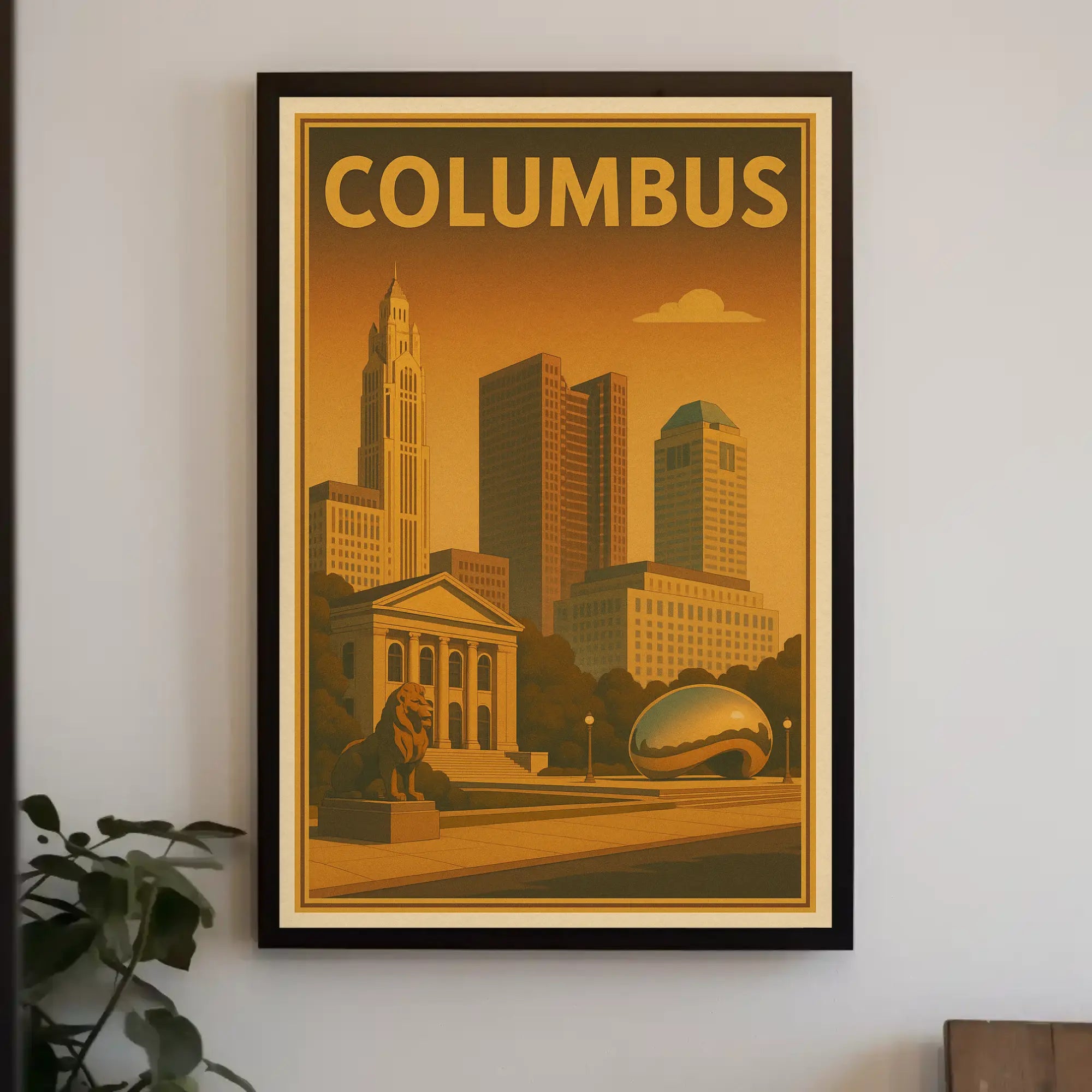 Columbus Cityscape Vintage Travel Poster PosterGoat