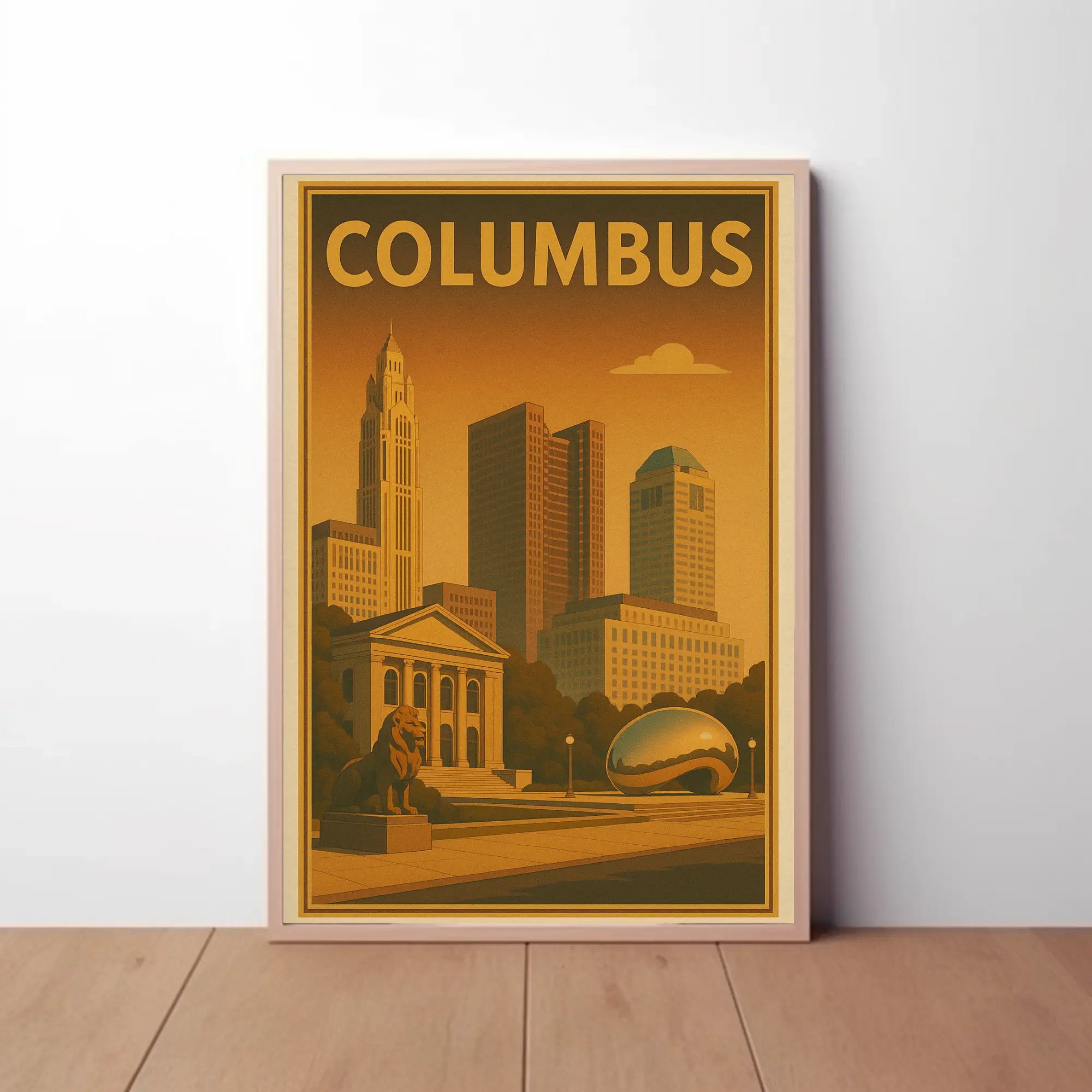 Columbus Cityscape Vintage Travel Poster PosterGoat