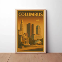 Columbus Cityscape Vintage Travel Poster PosterGoat