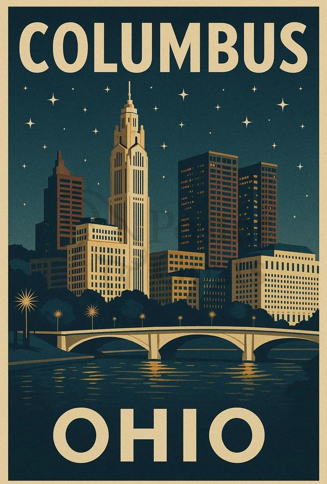 Columbus Ohio Cityscape Vintage Travel Poster PosterGoat