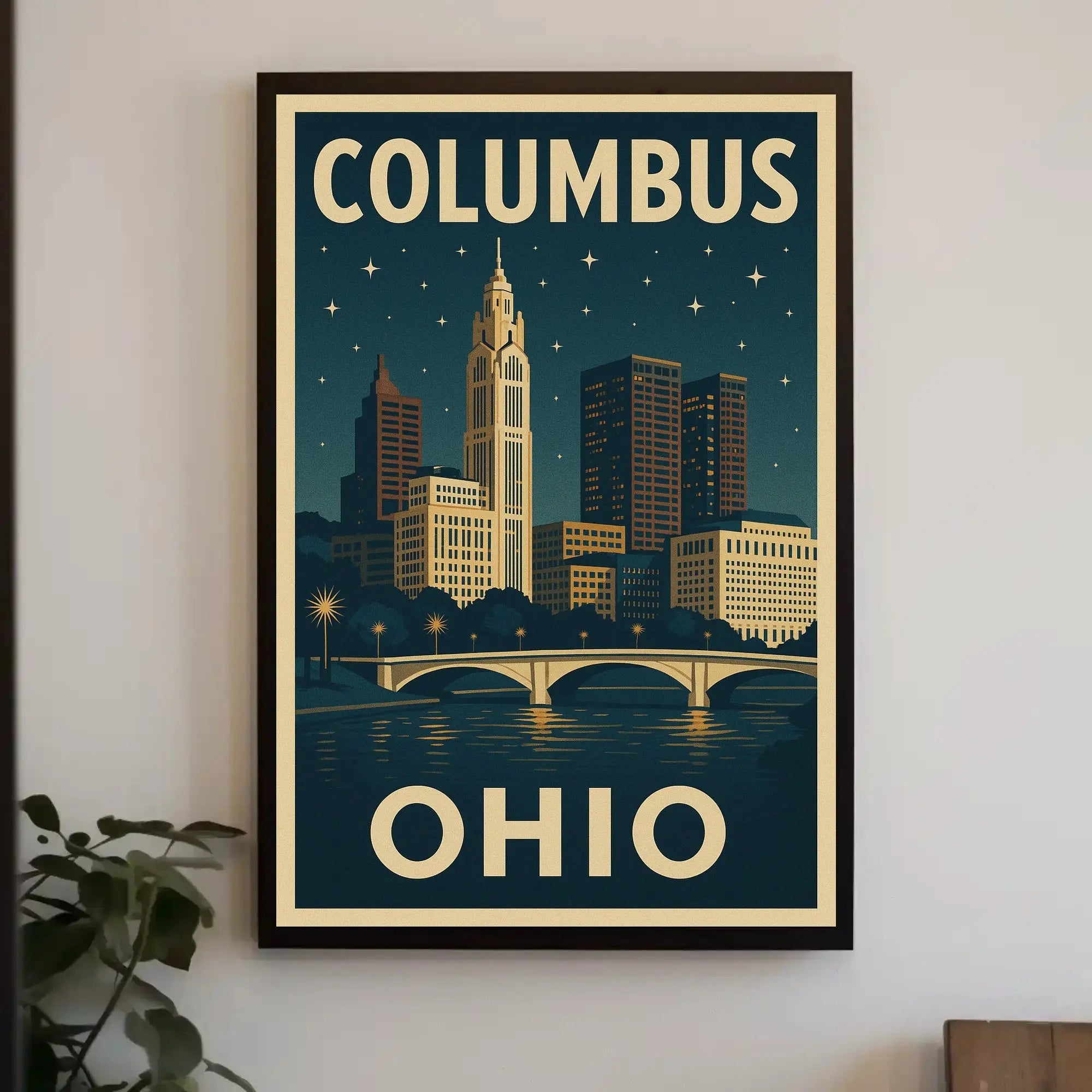 Columbus Ohio Cityscape Vintage Travel Poster PosterGoat