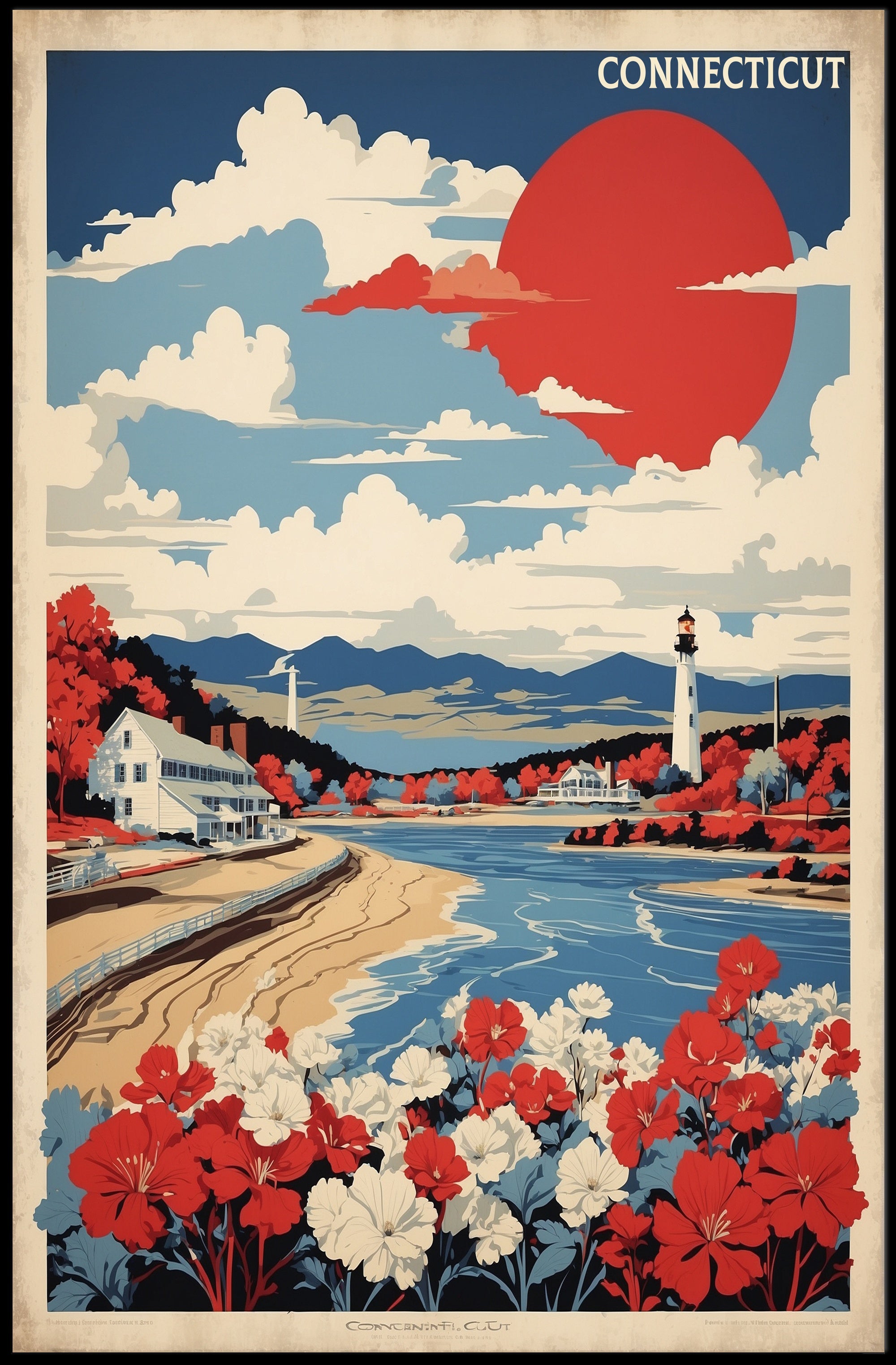 Connecticut Coastal Lighthouse Scenic Vintage Travel Poster PosterGoat