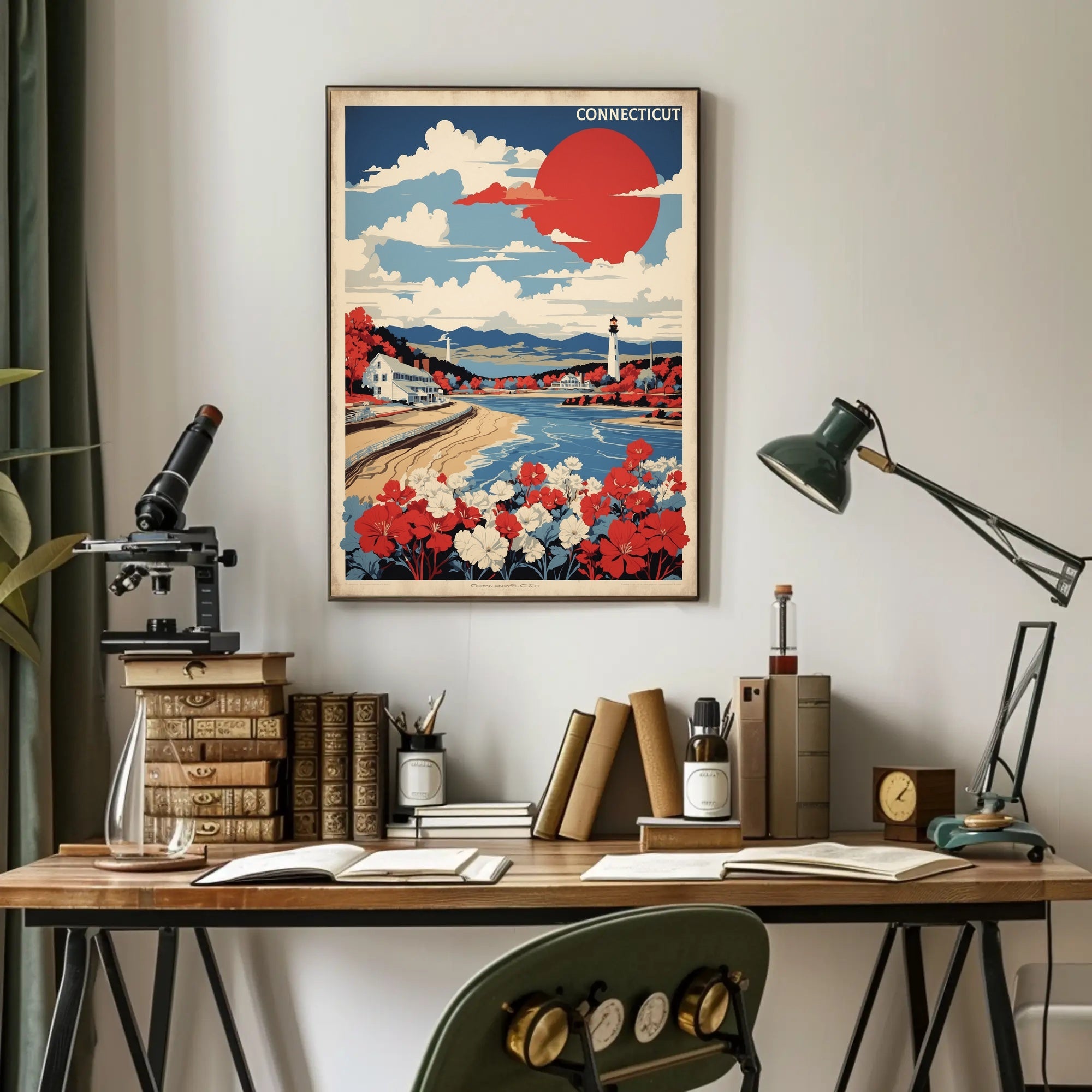 Connecticut Coastal Lighthouse Scenic Vintage Travel Poster PosterGoat