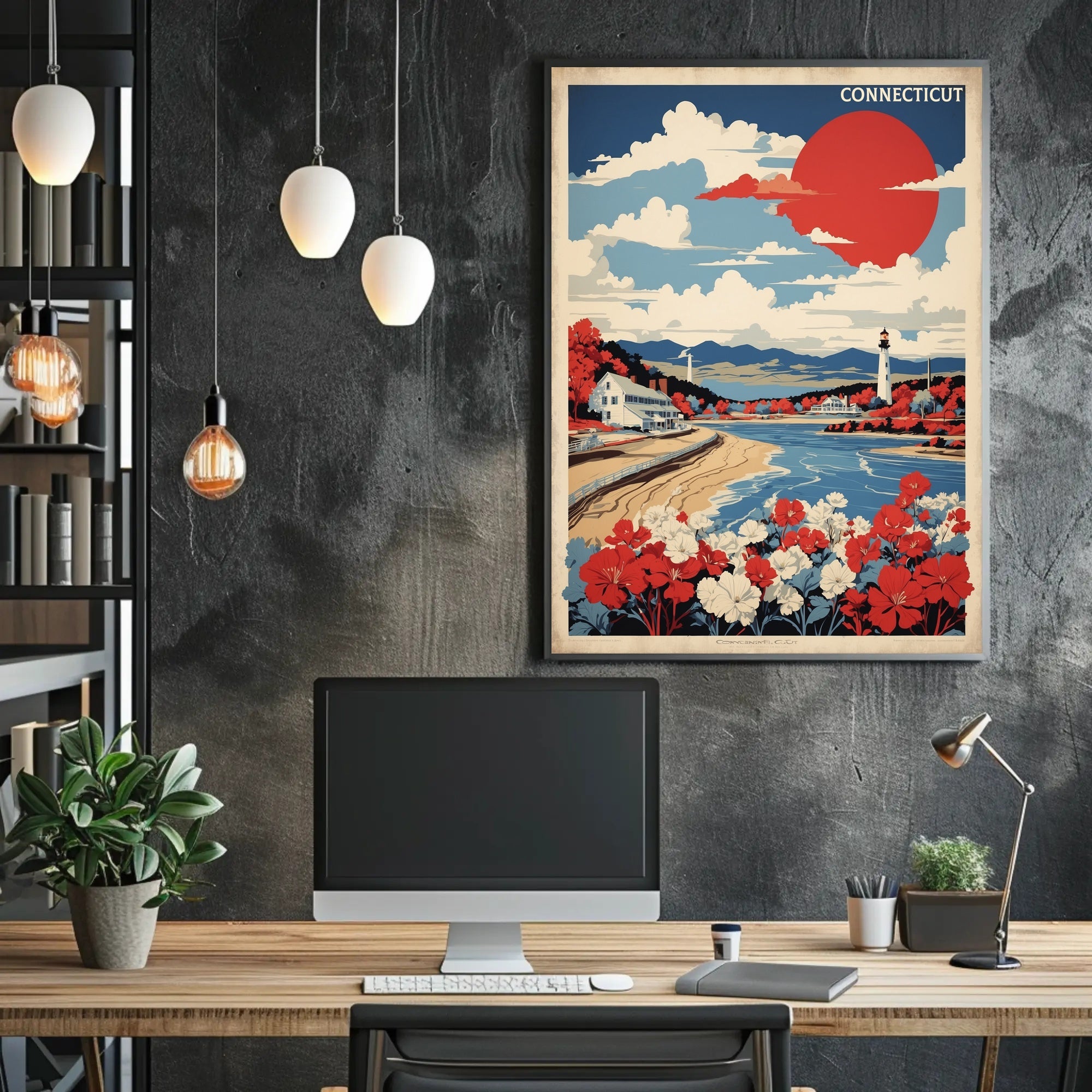 Connecticut Coastal Lighthouse Scenic Vintage Travel Poster PosterGoat