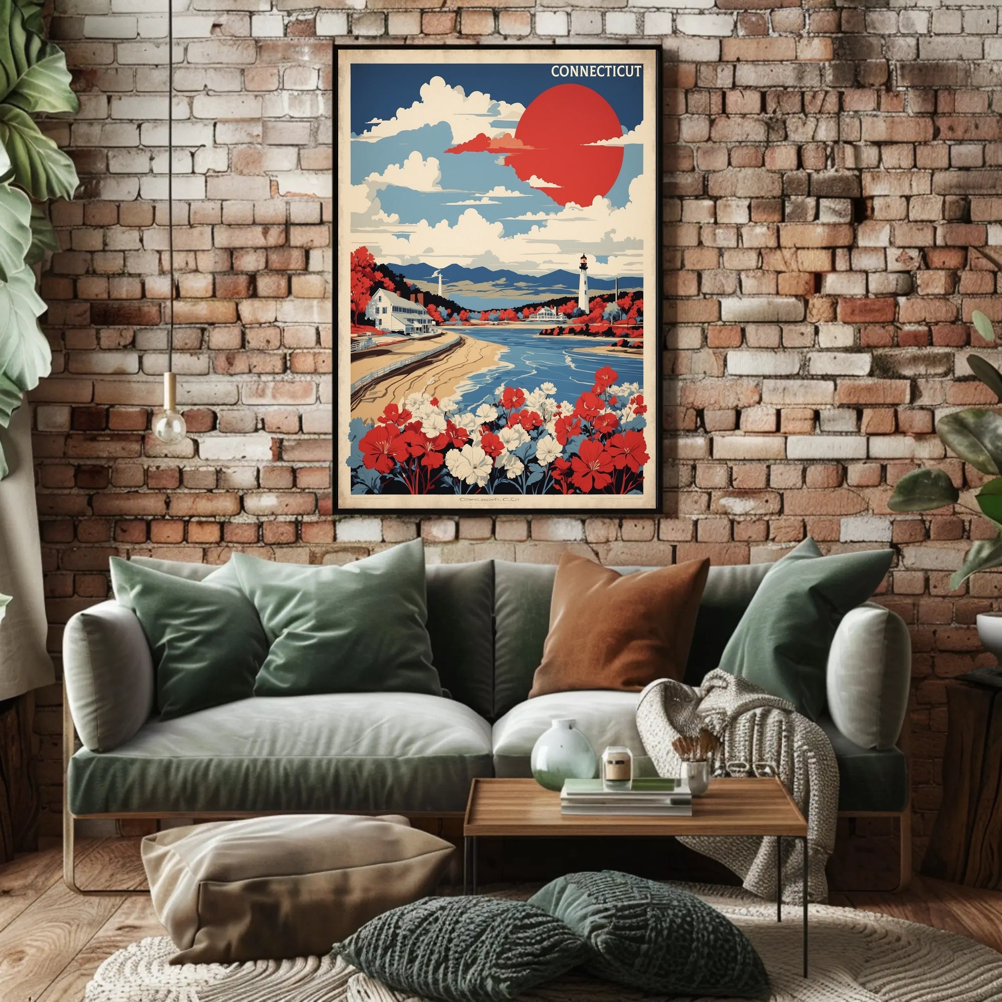 Connecticut Coastal Lighthouse Scenic Vintage Travel Poster PosterGoat