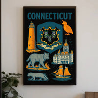 Connecticut Heritage Illustrated Art Print Vintage Cultural or Heritage Poster PosterGoat