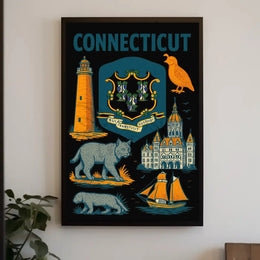 Connecticut Heritage Illustrated Art Print Vintage Cultural or Heritage Poster PosterGoat