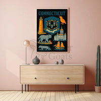 Connecticut Heritage Illustrated Art Print Vintage Cultural or Heritage Poster PosterGoat
