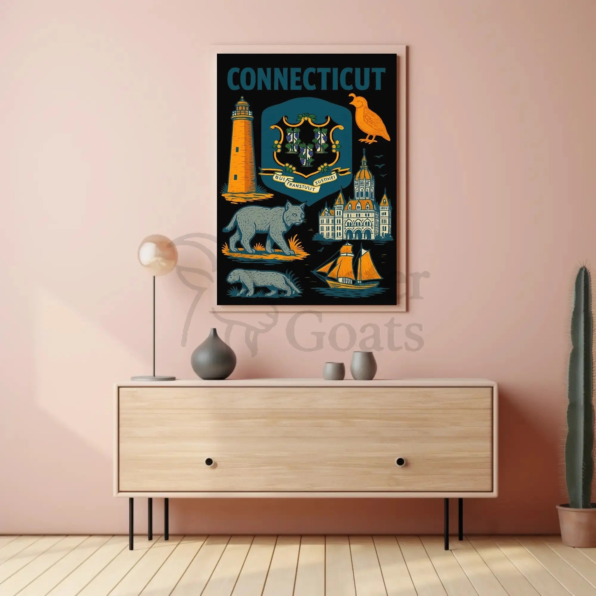Connecticut Heritage Illustrated Art Print Vintage Cultural or Heritage Poster PosterGoat
