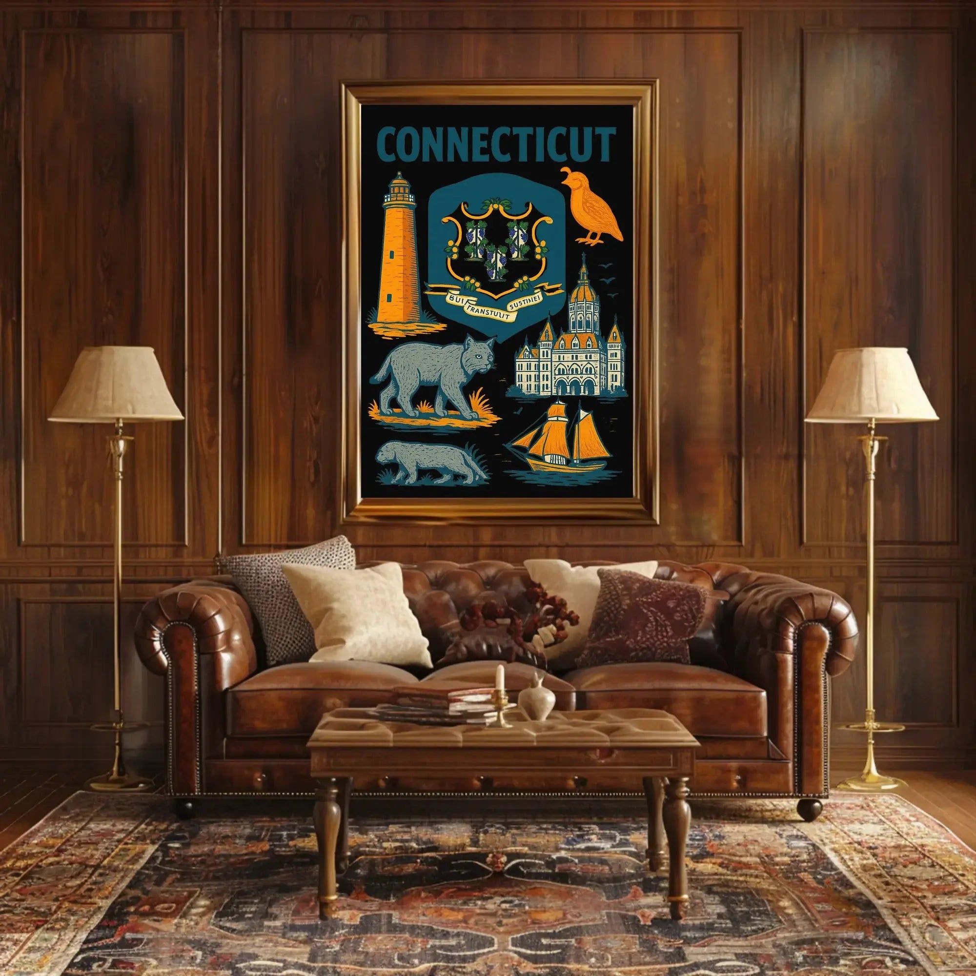 Connecticut Heritage Illustrated Art Print Vintage Cultural or Heritage Poster PosterGoat