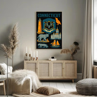 Connecticut Heritage Illustrated Art Print Vintage Cultural or Heritage Poster PosterGoat