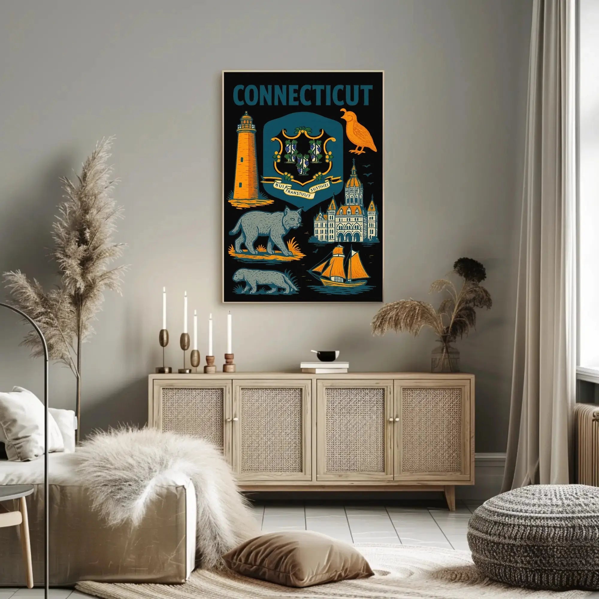 Connecticut Heritage Illustrated Art Print Vintage Cultural or Heritage Poster PosterGoat