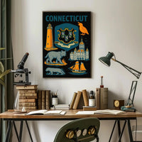 Connecticut Heritage Illustrated Art Print Vintage Cultural or Heritage Poster PosterGoat