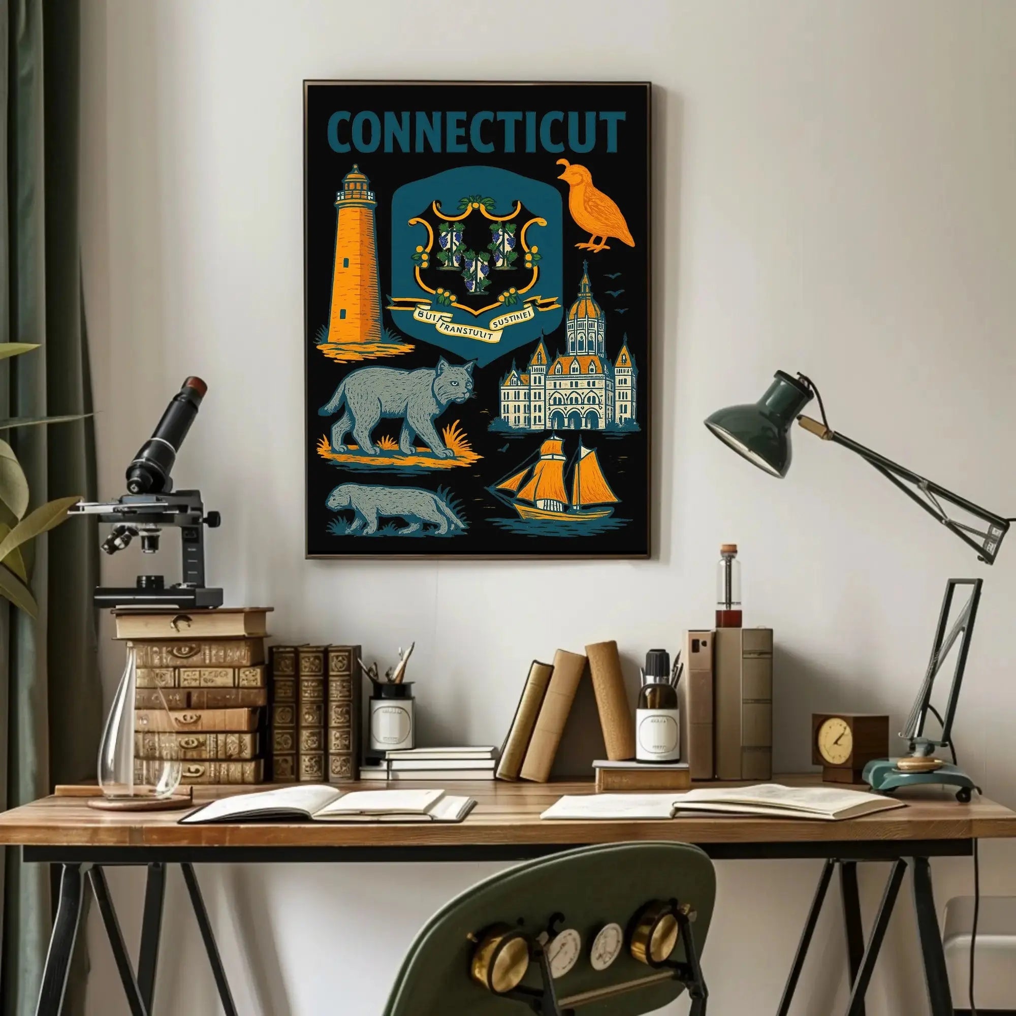 Connecticut Heritage Illustrated Art Print Vintage Cultural or Heritage Poster PosterGoat