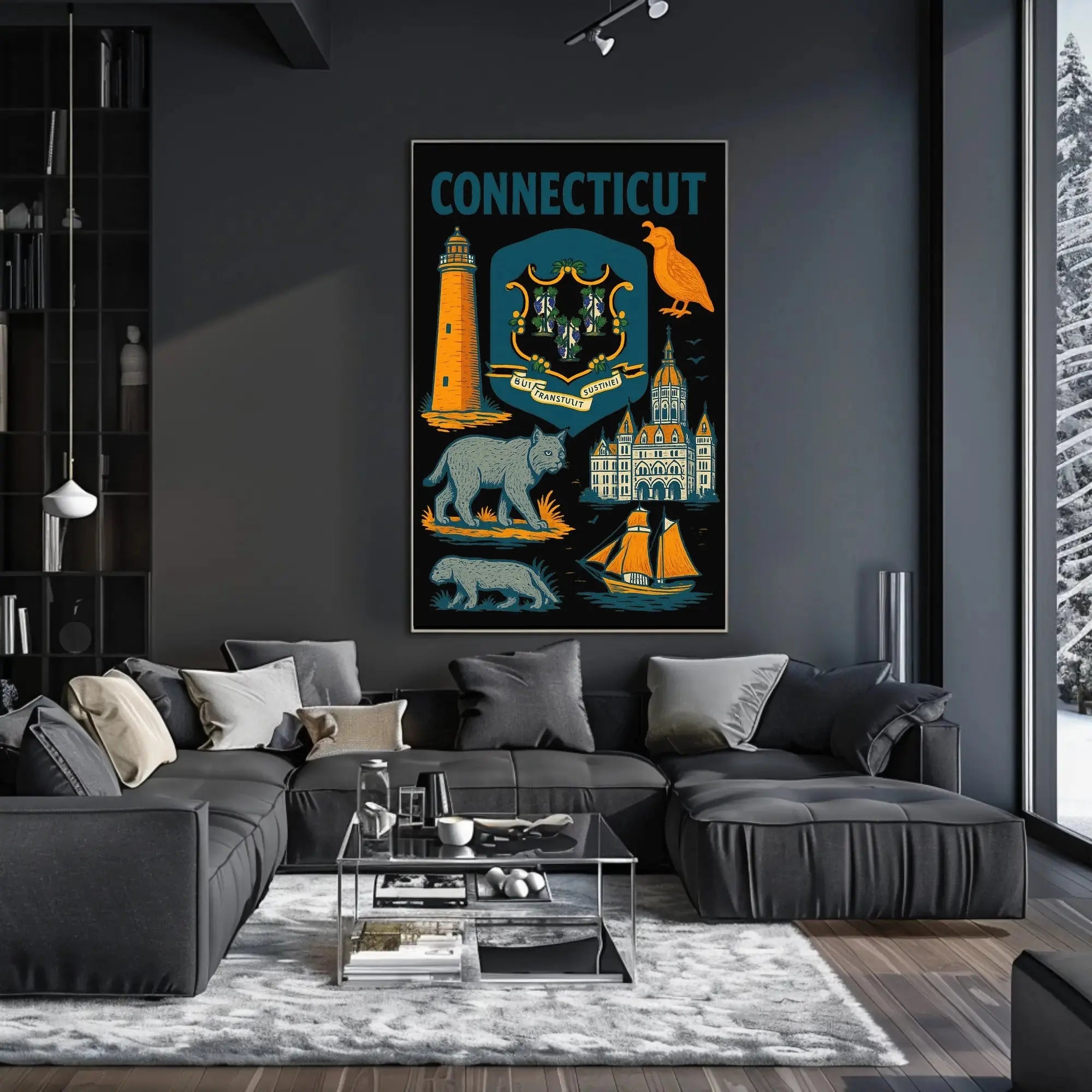 Connecticut Heritage Illustrated Art Print Vintage Cultural or Heritage Poster PosterGoat