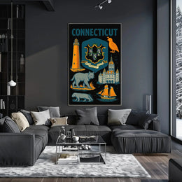 Connecticut Heritage Illustrated Art Print Vintage Cultural or Heritage Poster PosterGoat