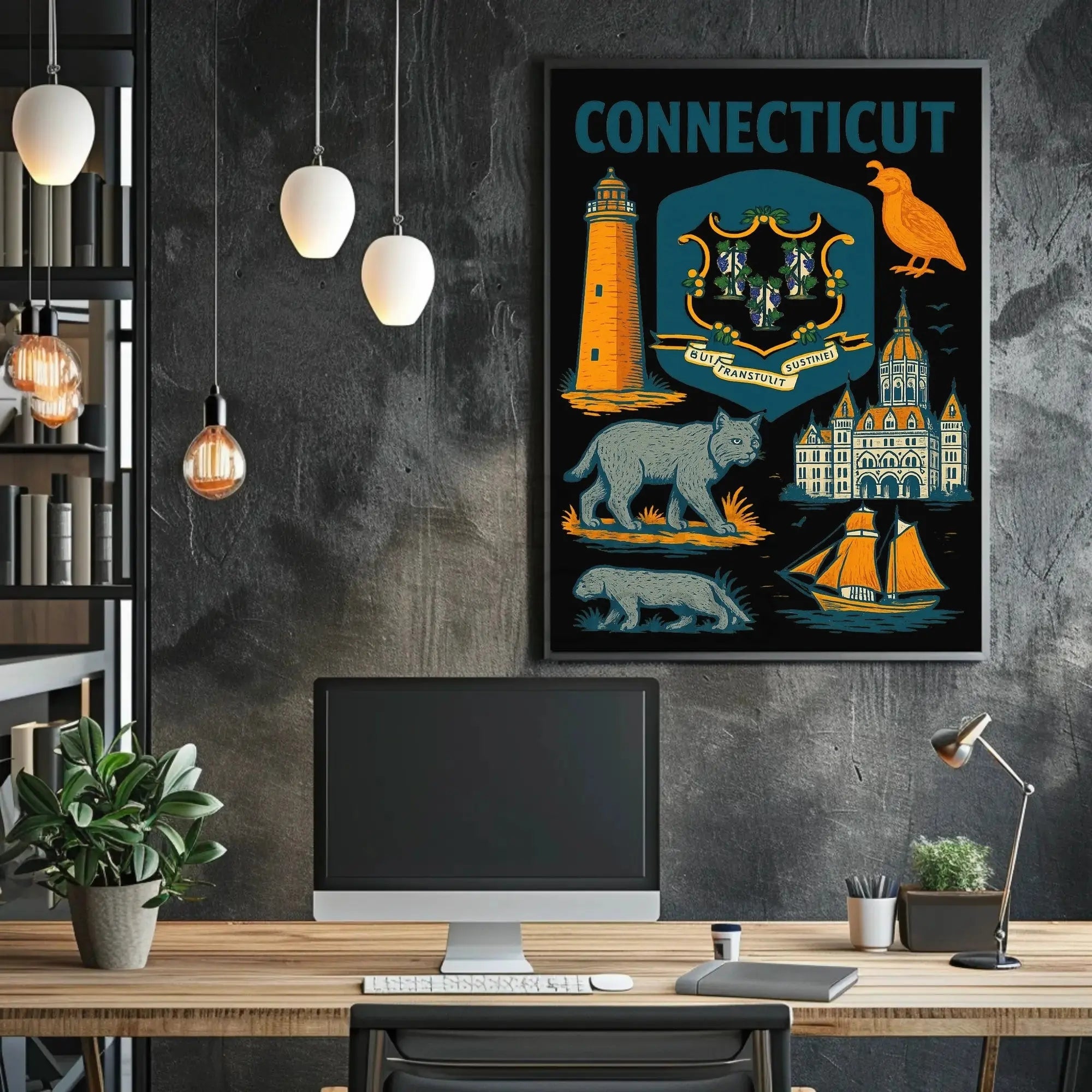 Connecticut Heritage Illustrated Art Print Vintage Cultural or Heritage Poster PosterGoat