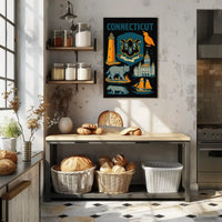 Connecticut Heritage Illustrated Art Print Vintage Cultural or Heritage Poster PosterGoat