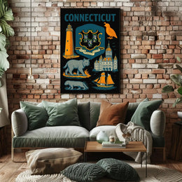 Connecticut Heritage Illustrated Art Print Vintage Cultural or Heritage Poster PosterGoat