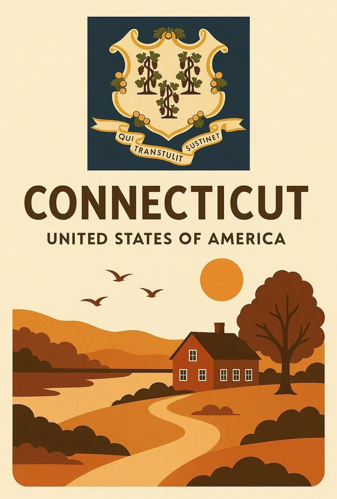 Connecticut Vintage Scenic Art Print Cultural Heritage Poster PosterGoat