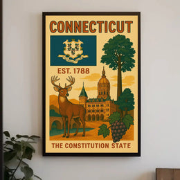 Connecticut Vintage State Emblem Poster Cultural or Heritage Poster PosterGoat