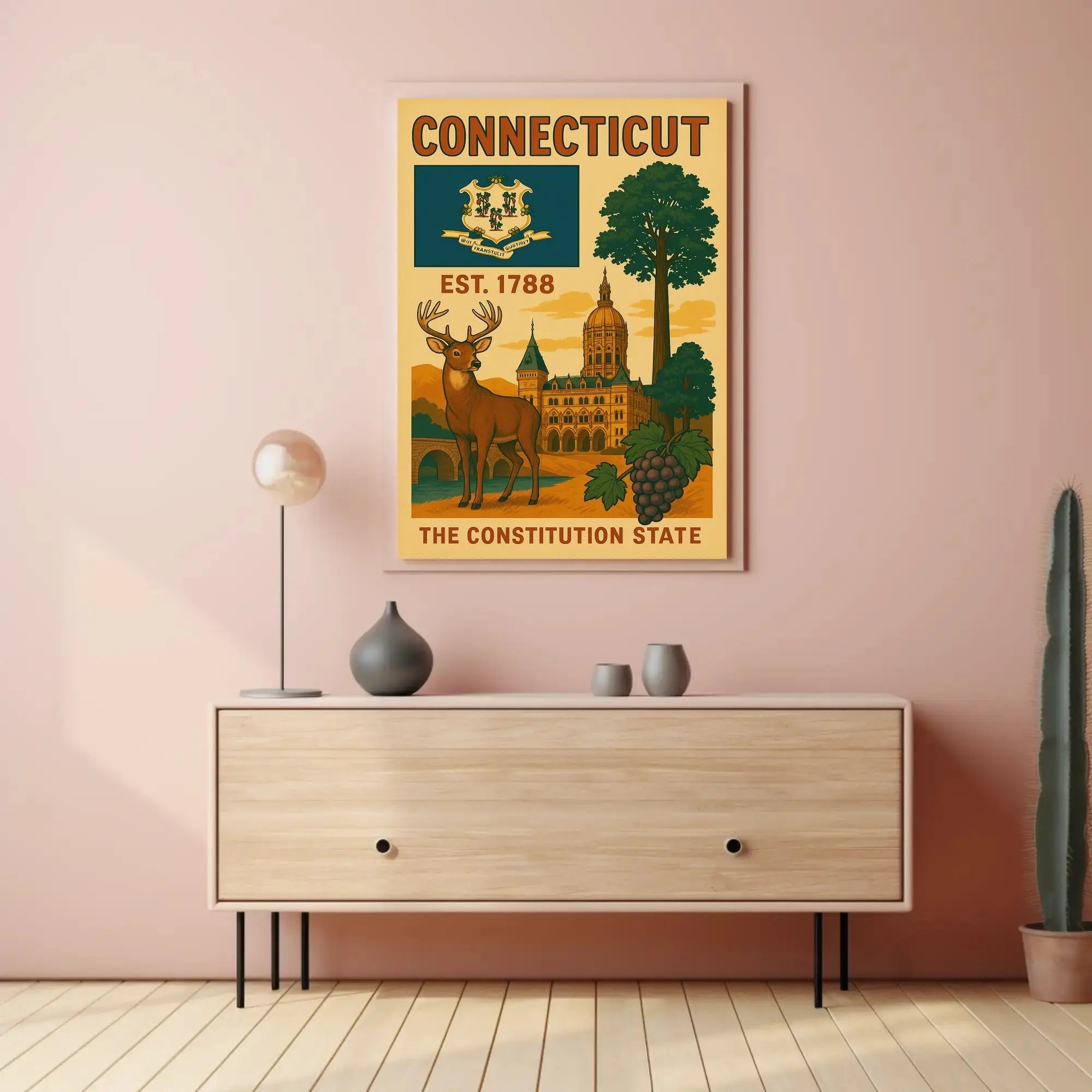 Connecticut Vintage State Emblem Poster Cultural or Heritage Poster PosterGoat