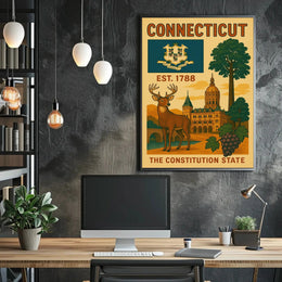 Connecticut Vintage State Emblem Poster Cultural or Heritage Poster PosterGoat