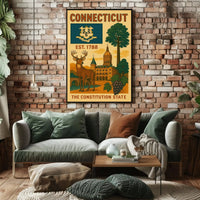 Connecticut Vintage State Emblem Poster Cultural or Heritage Poster PosterGoat