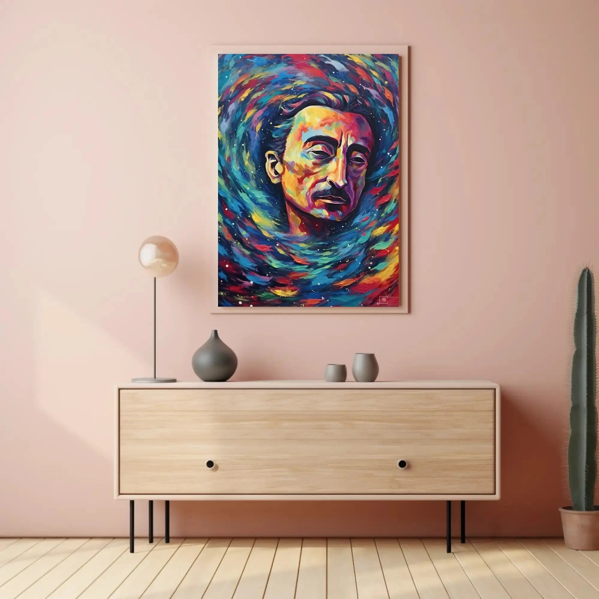 Contemplative Cosmic Portrait Artistic Expressionism Poster PosterGoat