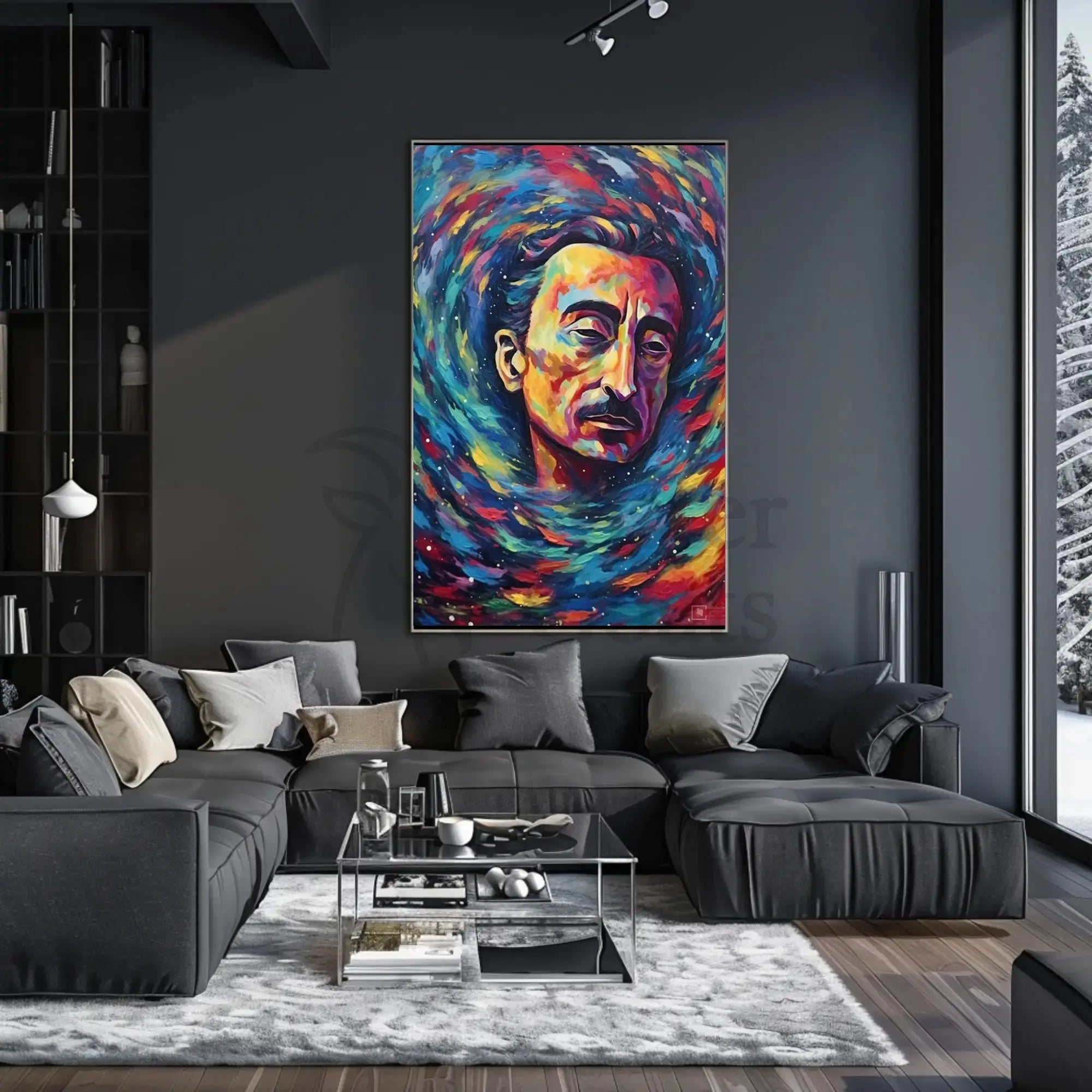 Contemplative Cosmic Portrait Artistic Expressionism Poster PosterGoat